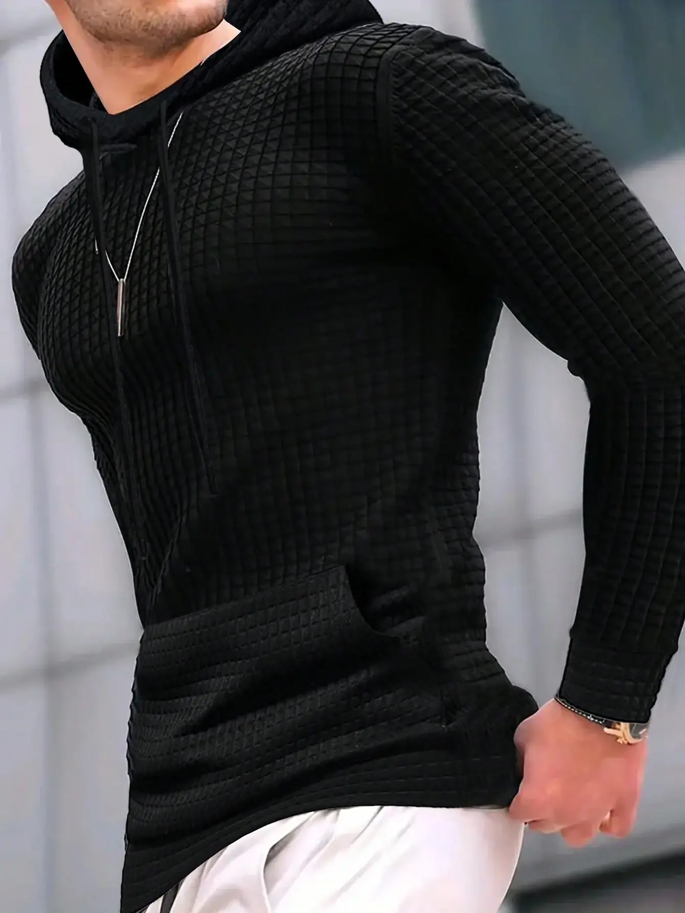 Detailed Surface Drawstring Hooded Sweatshirt