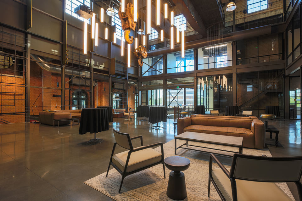 The Atrium, with over 2,000 square feet of open space and a centerpeice of lighting and architecture, represents the past electric plant.