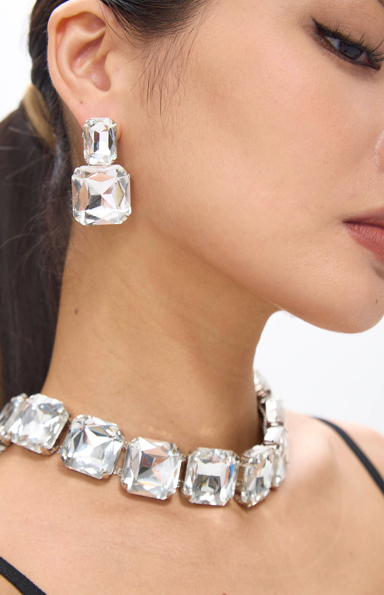 White Diamante Crystal Necklace & Earrings Set