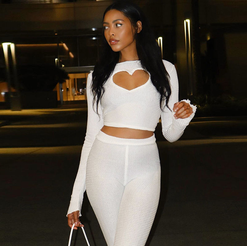Thumbnail: Fall Blank Set Heart Hollow Out Two Pieces Pants Set Women Two Piece Set