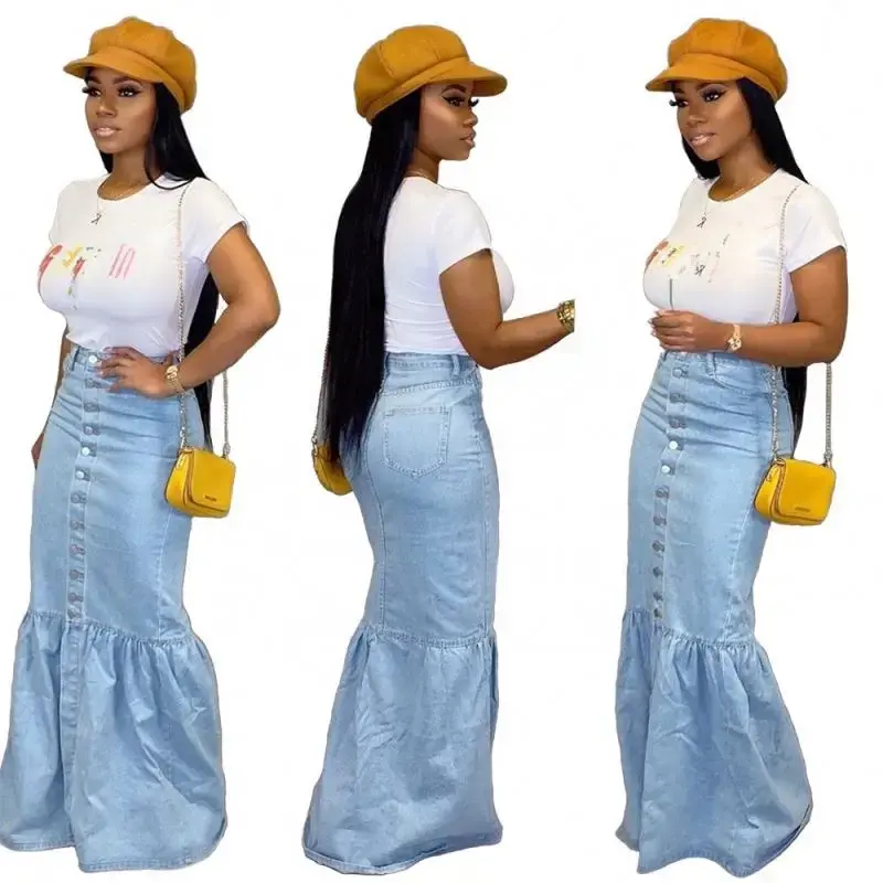 Thumbnail: Slim Fit Patchwork Blue Denim Skirt for Women