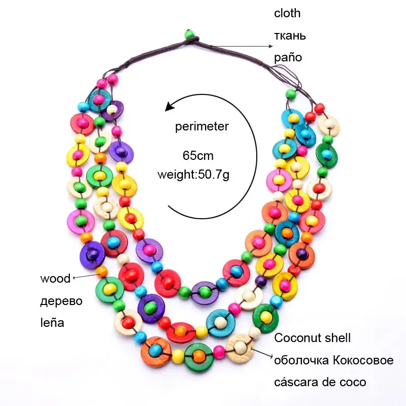 Thumbnail: Bohemia Ethnic Necklace & Pendant Multi-Layer Beads Wood Jewelry Vintage