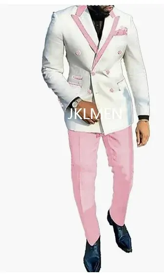 Thumbnail: New Tailored White Double Breasted Men Suits Tuxedo Slim Fit Male