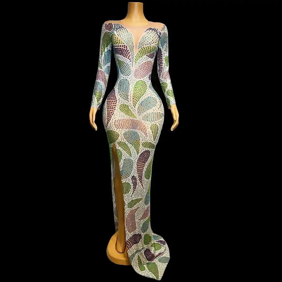 Elegant Rhinestone Formal Wedding Birthday Banquet Maxi Dress Women