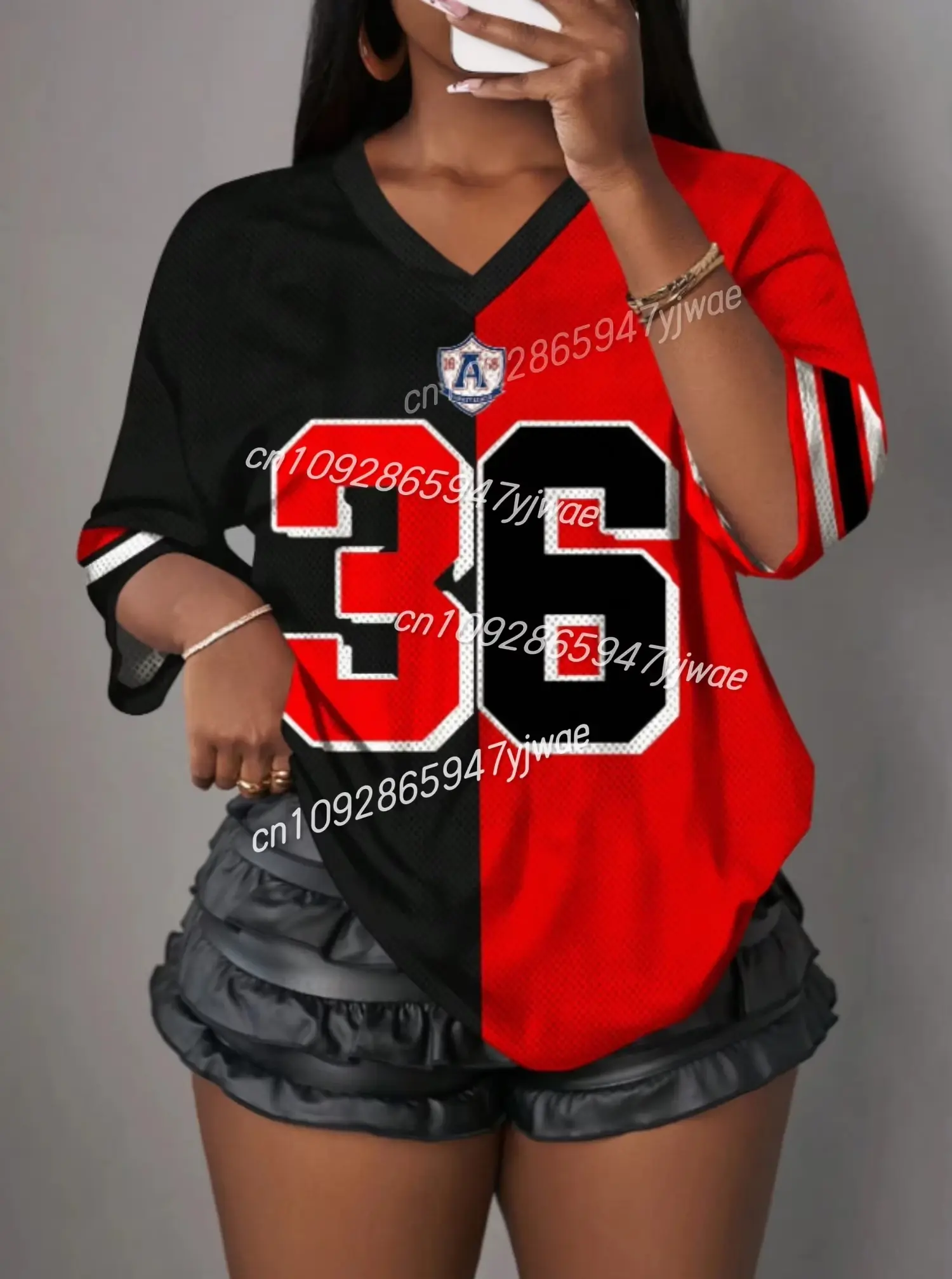 T Shirt for Women Mesh Fabric V-Neck Summer Trend Short Sleeve Streetwear