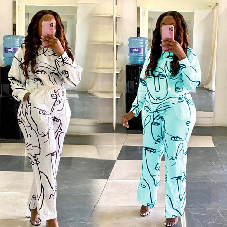 Thumbnail: Street Style Face Print Pants Suit Autumn Long Sleeve Loose Casual Suit