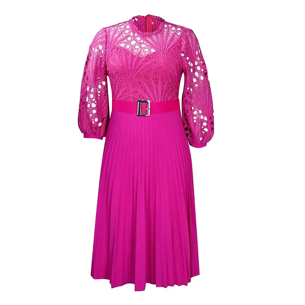 Thumbnail: American Women's Clothing Crochet Lace Dress Plus Size Long Sleeve