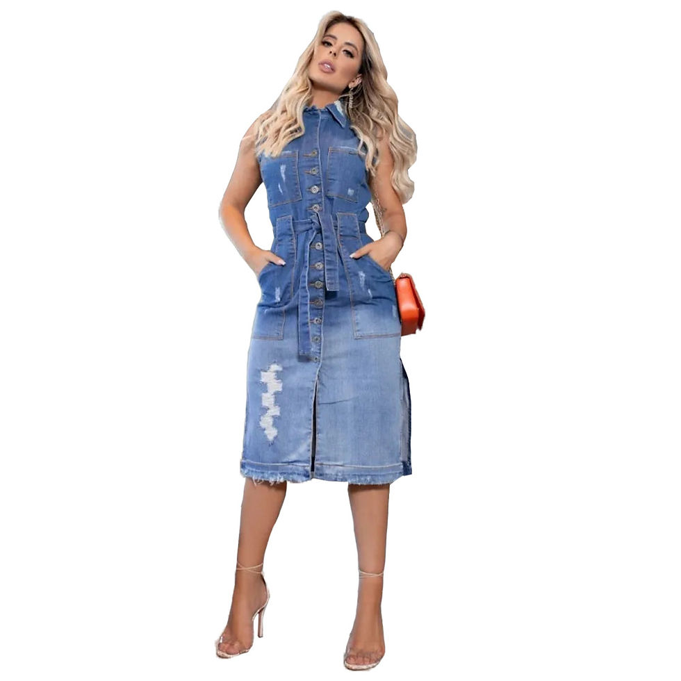 Thumbnail: Coat Buttons Women Dress With Slit Summer Hollow Out Sleeveless Jeans