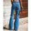 Thumbnail: Tie Waist Flare Jeans Women Slim Denim Trousers Vintage Stretchy Wide Leg