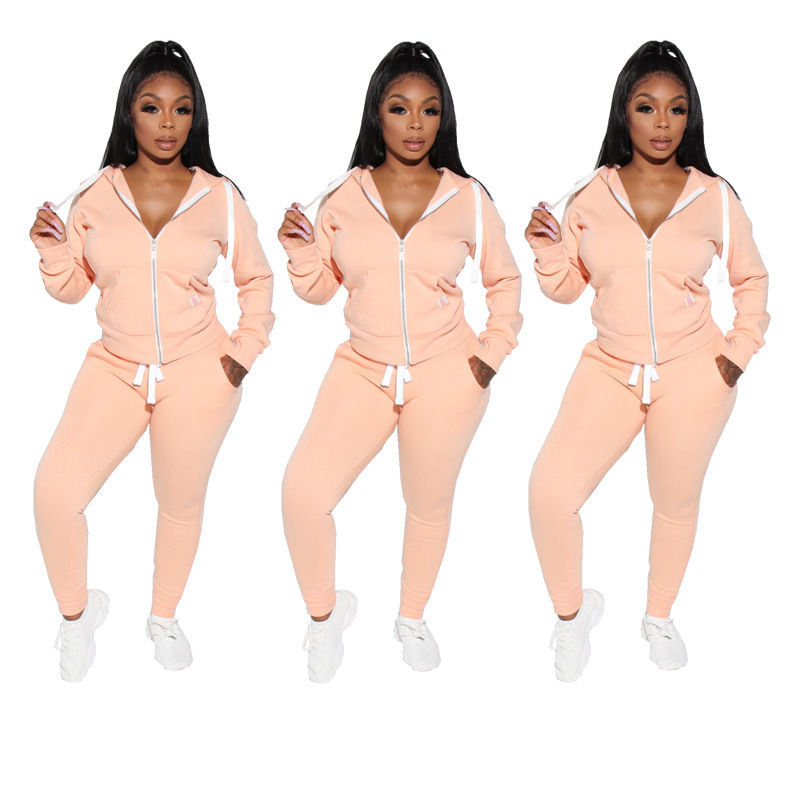Thumbnail: Sweatsuit Hooded Zipper Custom Women Sweatsuit Set Tracksuits