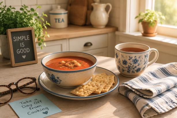 simple meal of soup and crackers for days when cooking feels like a chore