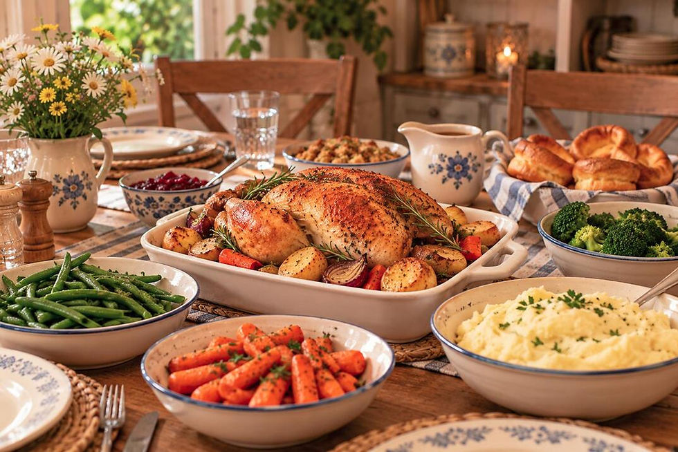 foods that bring back memories - family Sunday chicken roast and veggies