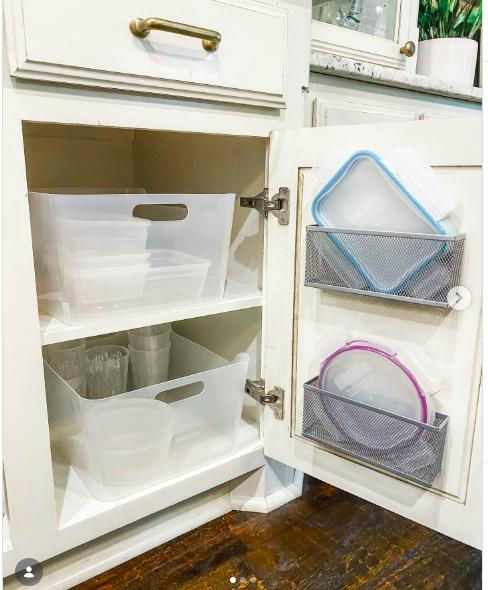 neat storage inside a cabinet door