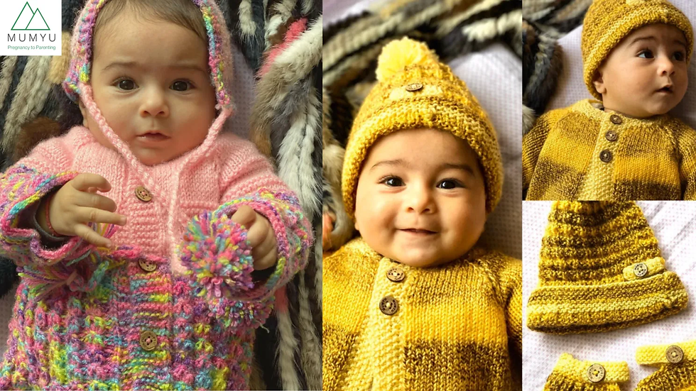 hand-knitting sweaters, blankets, and little caps for newborns