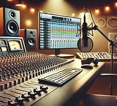 DALL·E 2025-01-27 21.30.20 - Una imagen apaisada que represente la producción musical, mos