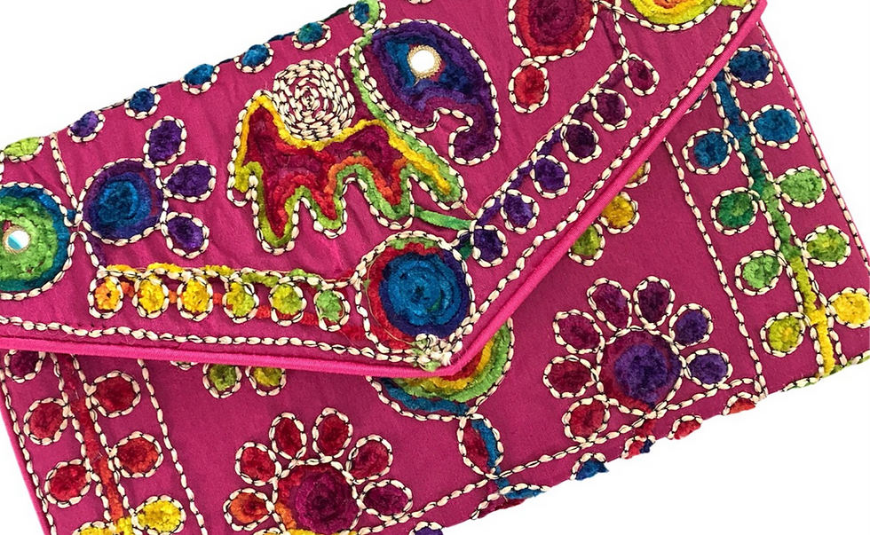 Thumbnail: MEXICAN PINK EMBROIDERED CLUTCH BAG
