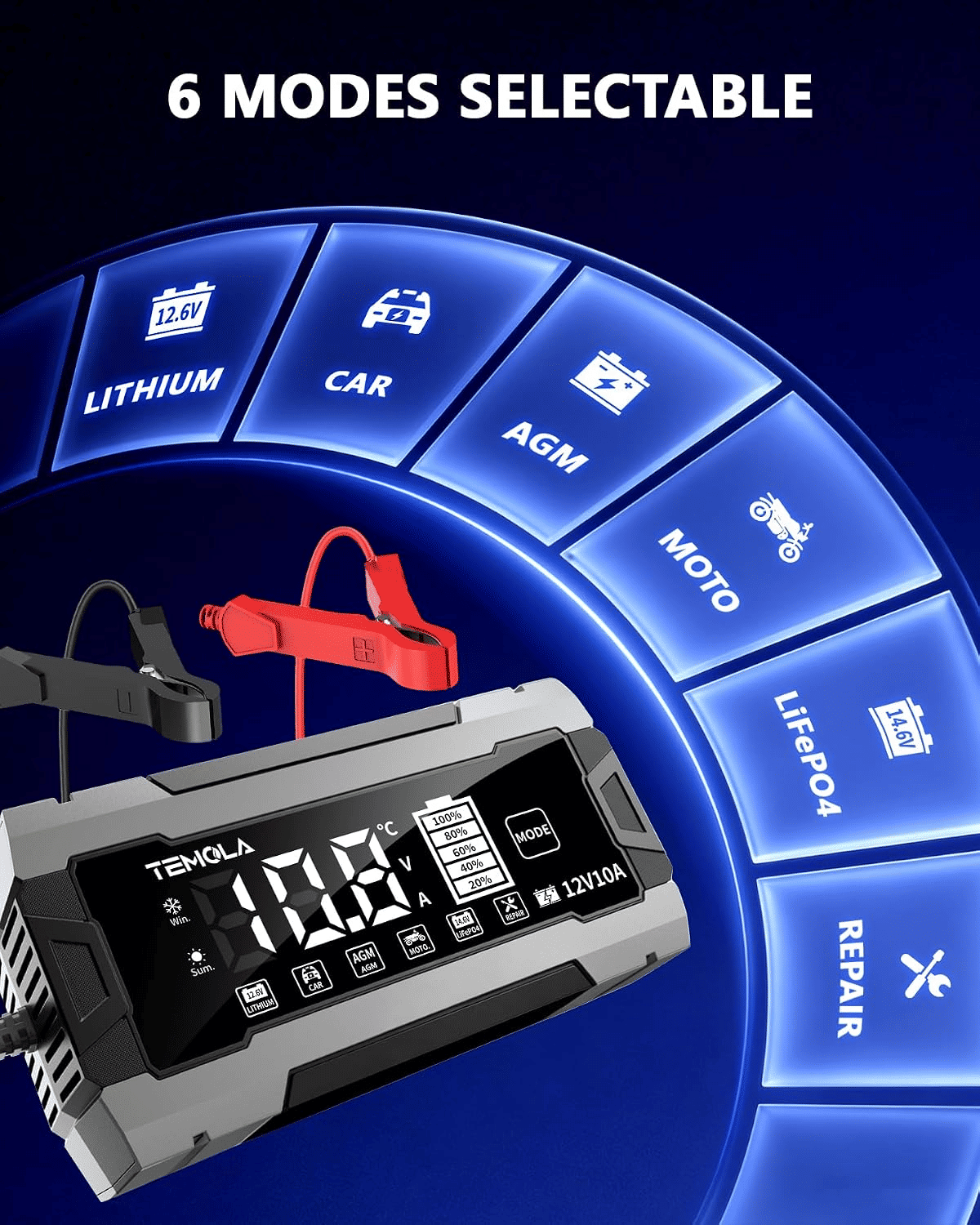 TEMOLA Smart Battery Charger and Maintainer