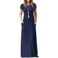 Women's Mengpipi Short Sleeve Plain Loose Maxi Dress with Pockets