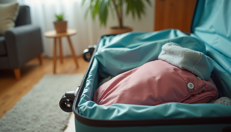 Eye-level view of a caregiver’s suitcase packed and ready for travel assignments