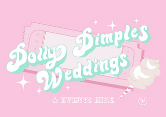 Logo for Dolly Dimples Weddings & Events Hire, a garden games hire company offering vintage-style lawn games and whimsical wedding entertainment. Dolly Dimples Weddings & Events Hire logo, representing a UK-based garden games hire business with retro funfair vibes and outdoor wedding props. Whimsical brand logo for Dolly Dimples, specialists in garden games hire for weddings, garden parties, and vintage-themed events. Pink retro logo for Dolly Dimples Weddings, a garden games hire company providing candyfloss machines, coconut shies, and lawn games for events. Branded logo for garden games hire business Dolly Dimples Weddings, known for funfair-style entertainment and pastel-themed outdoor games.