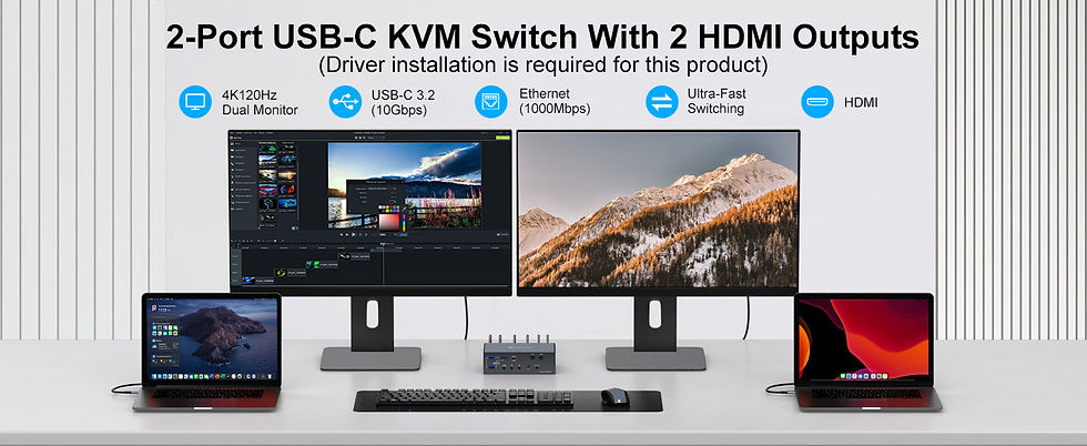 Thumbnail: USB C KVM Switch Dual Monitor Multi Computer HDMI 4K@120Hz KVM Docking Station S