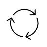 Three black arrows form a circle on a white background, indicating a cycle or recycling symbol.