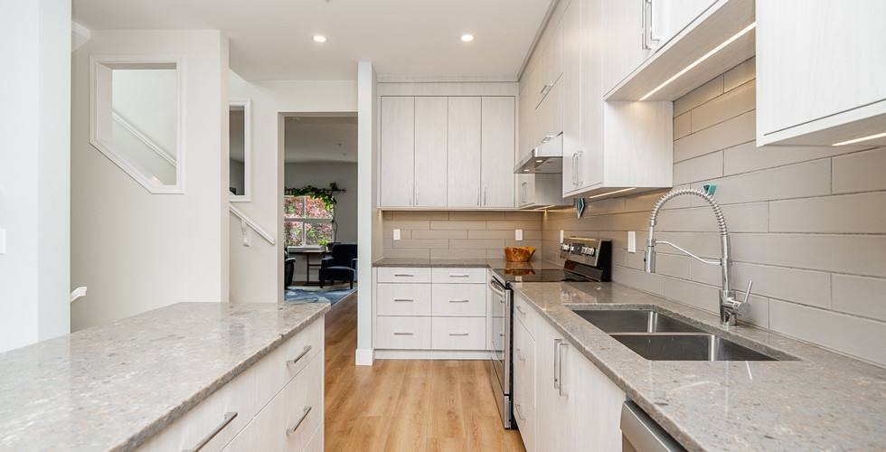 Chef inspired renovated kitchen in Mountain View Estates townhouse Port Coquitlam.