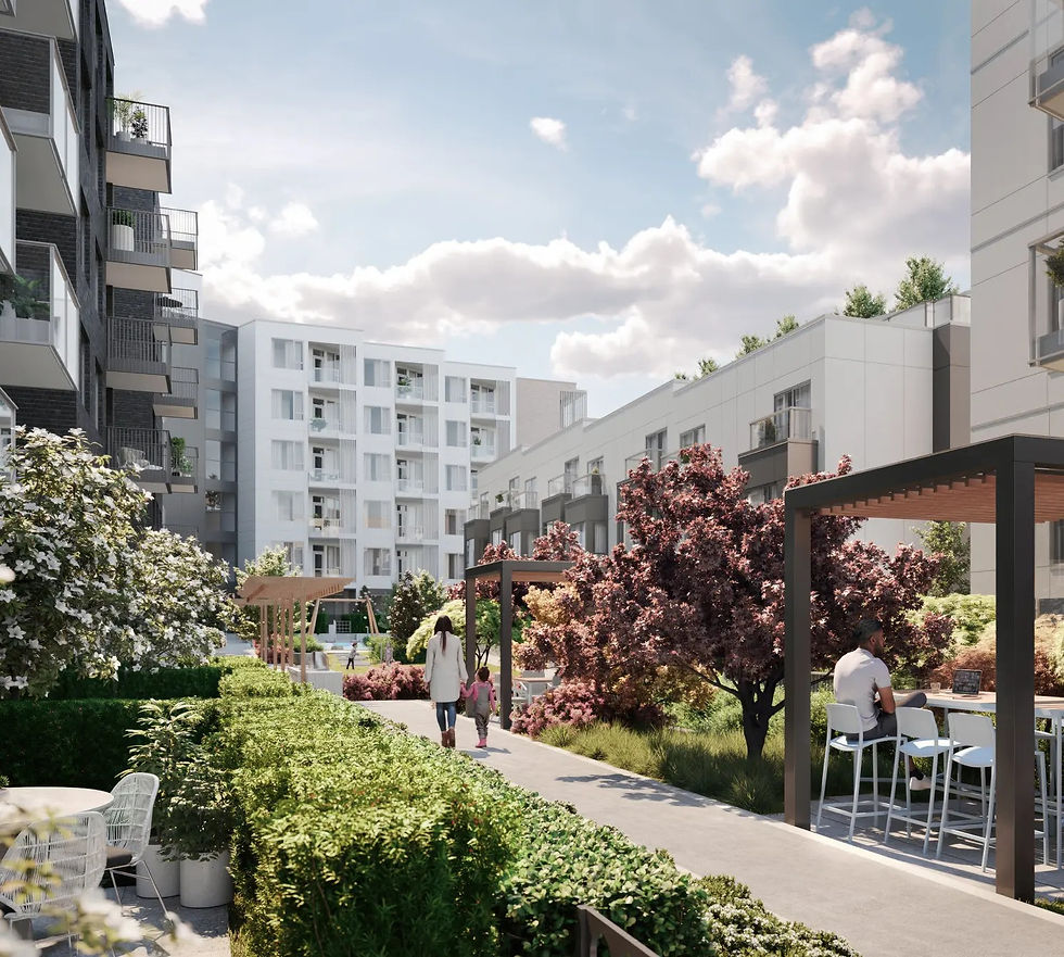 Landscaped courtyard and outdoor amenity space at Botanica West Coquitlam