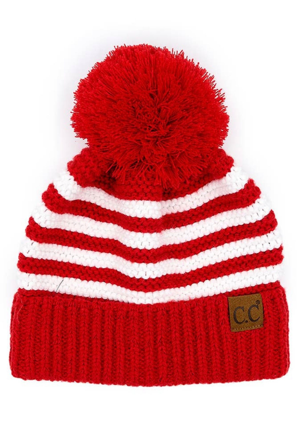 C.C. Stripe Beanie Hat with Pom
