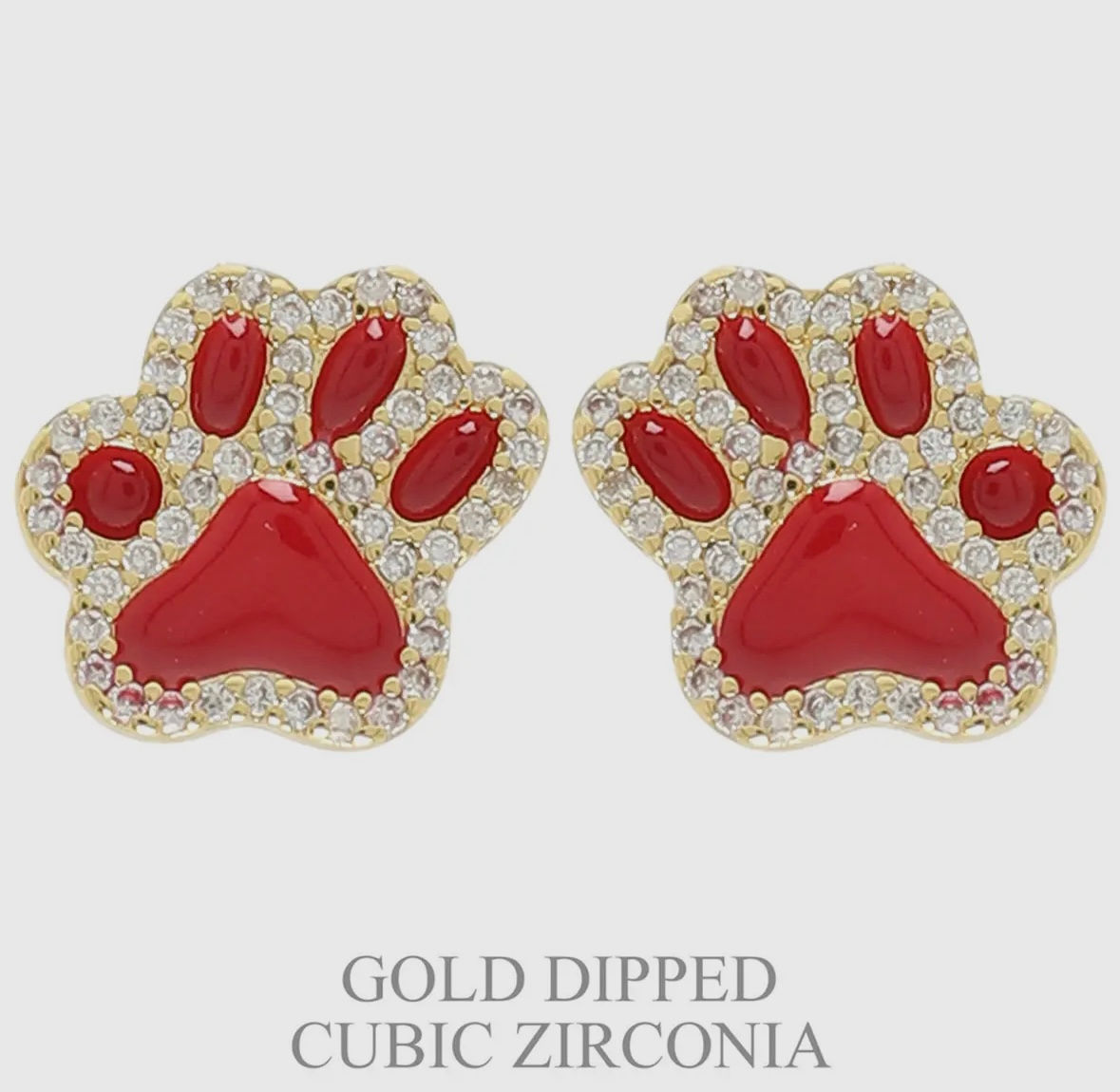 Gold Plated CZ Paw Stud Earrings 