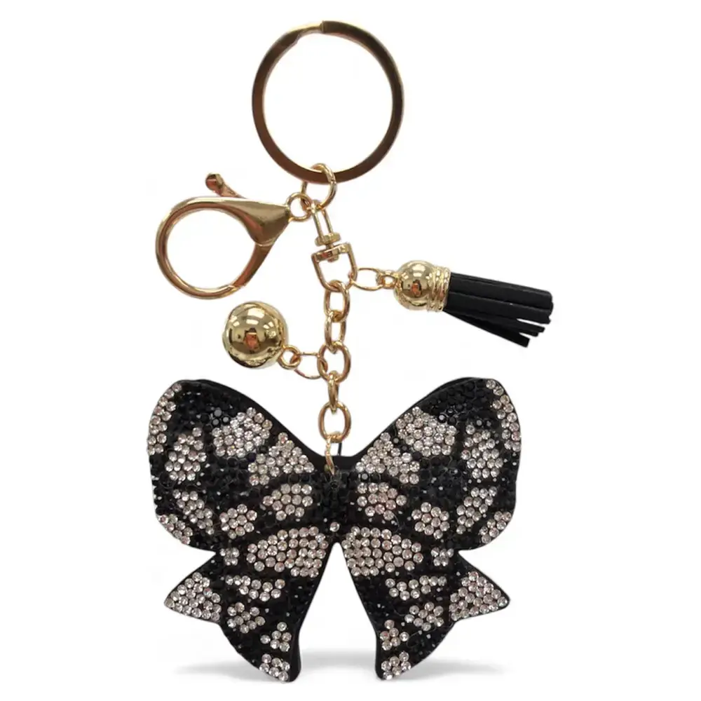 Rhinestone Soccer Bow Keychain