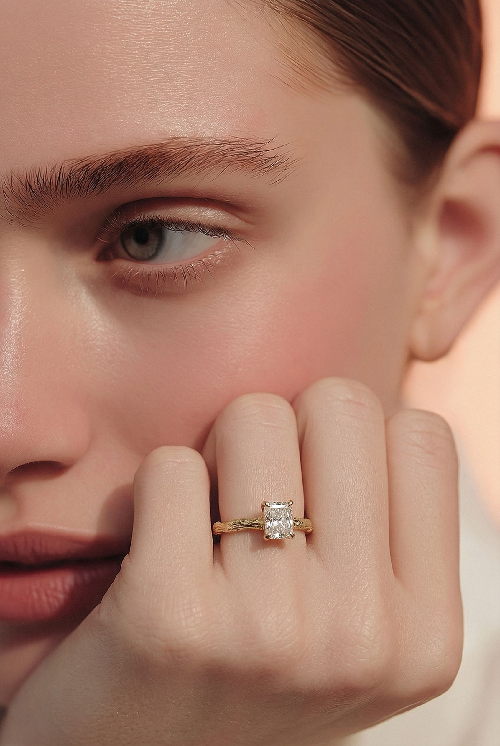 Engagement ring “Laura” in gold 14 k with Radiant natural diamond