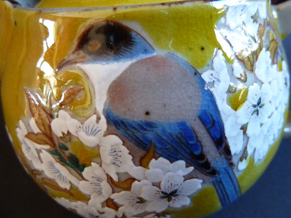 Miniaturbild: Japanische Teekanne,Kyusu,Kutani-yaki,Teapot,Kunsthandwerk,Kirschblüten,Vögel