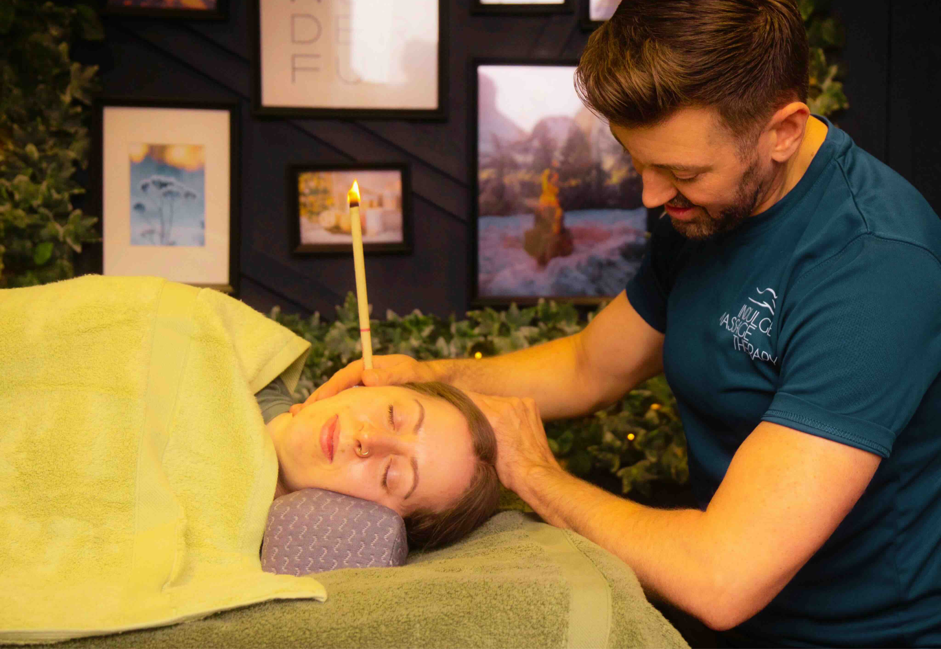 Hopi ear candling therapy at Indulge Massage Therapy Doncaster, promoting relaxation, sinus relief, and holistic wellbeing.
