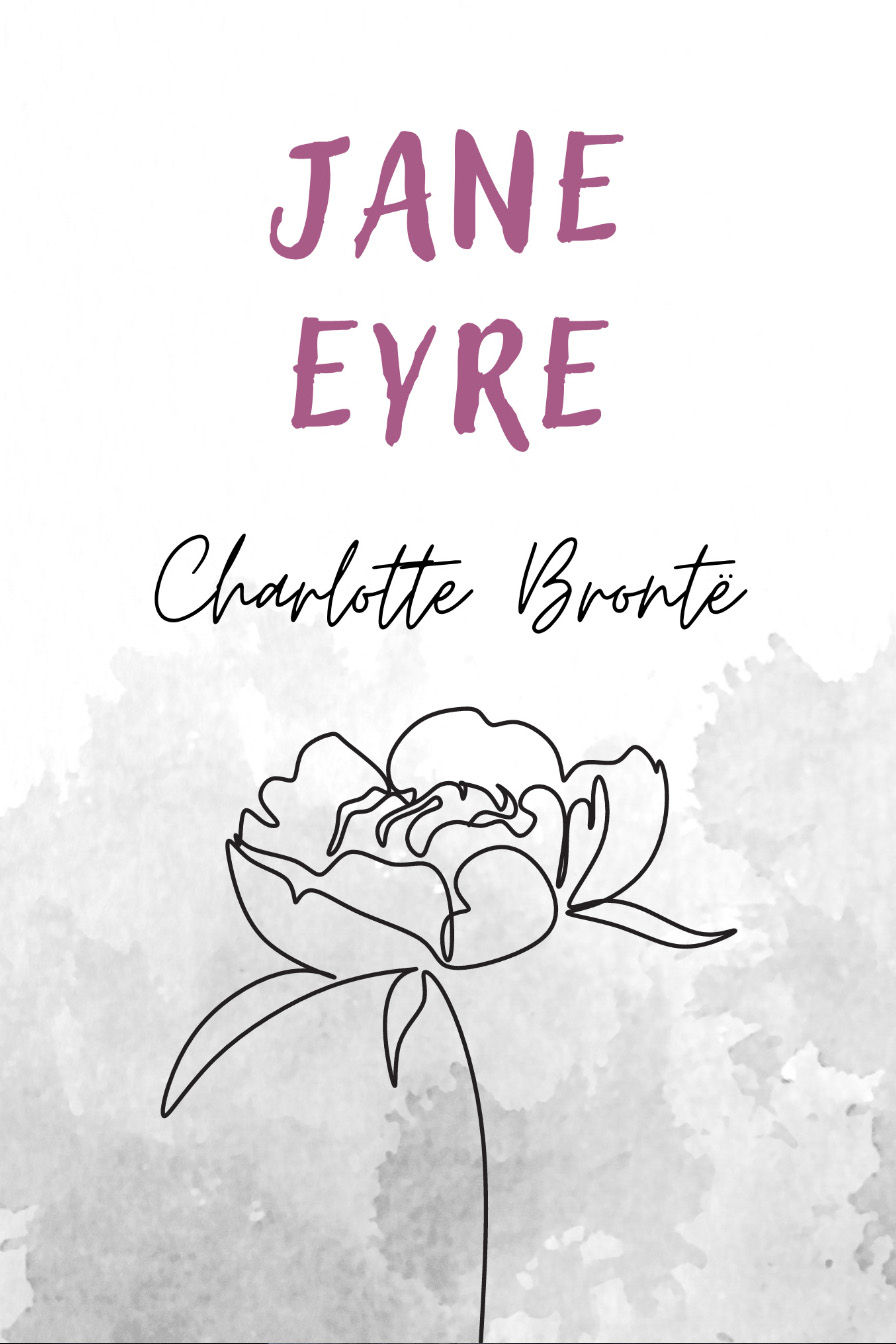 portada de jane eyre, la silueta de una rosa dibujada en un campo blanco