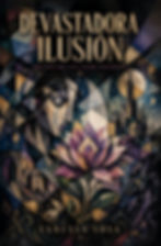 portada de devastadora ilusión en estilo cubista con elementos de la historia con temática hindú y fantástica sobre fondo negro