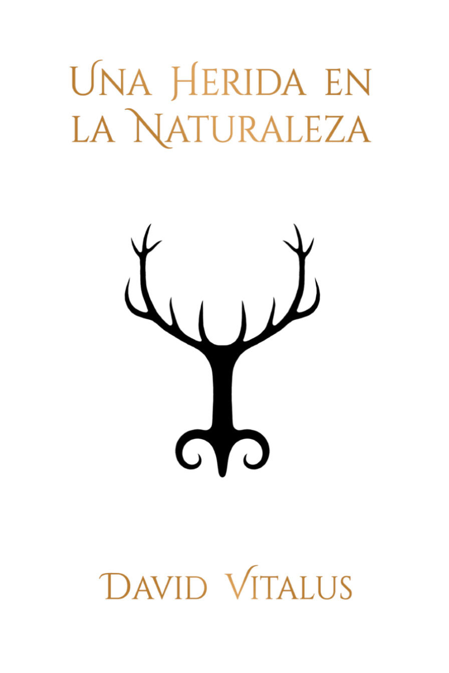 portada de una herida en la naturaleza, símbolo negro sobre fondo blanco mate
