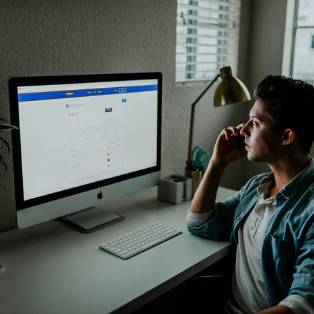 man doing social media