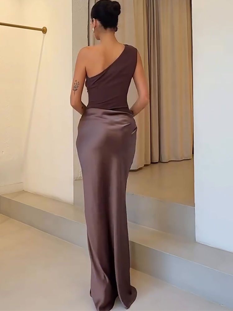 Thumbnail: One Shoulder Satin Maxi Dress