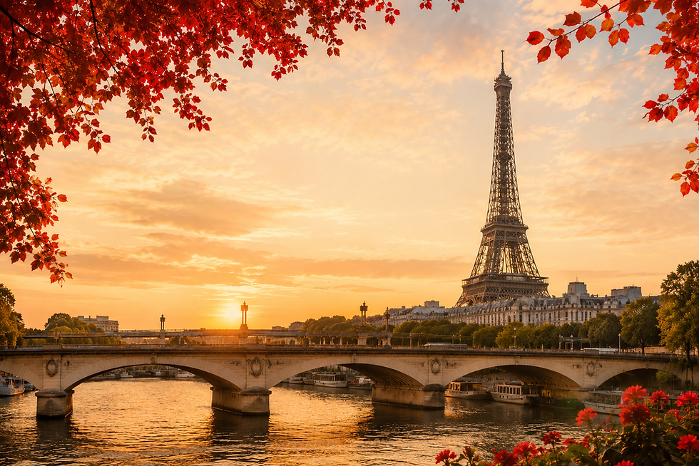 Paris France with red foliage