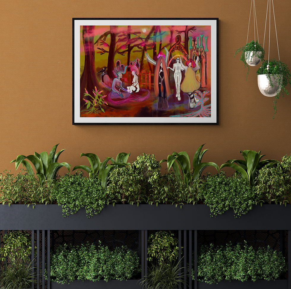 Thumbnail: Digital painting framed on top of plants. Available as a fine art print.