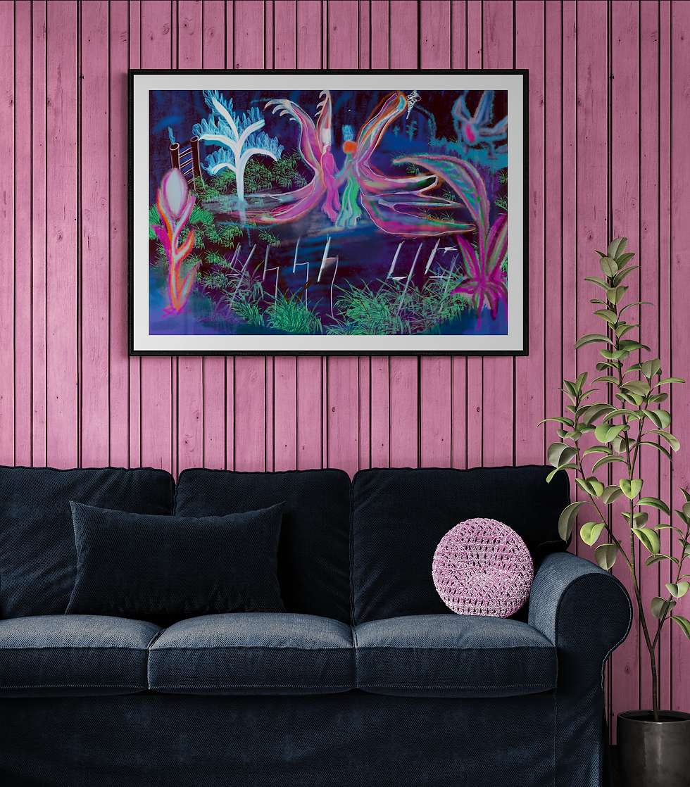 Thumbnail: Digital Painting framed in pink living room. Available as fine art print.