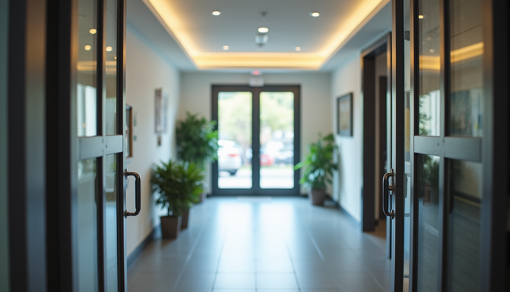 Eye-level view of the Stittsville Carp Road Physiotherapy clinic entrance with clear signage