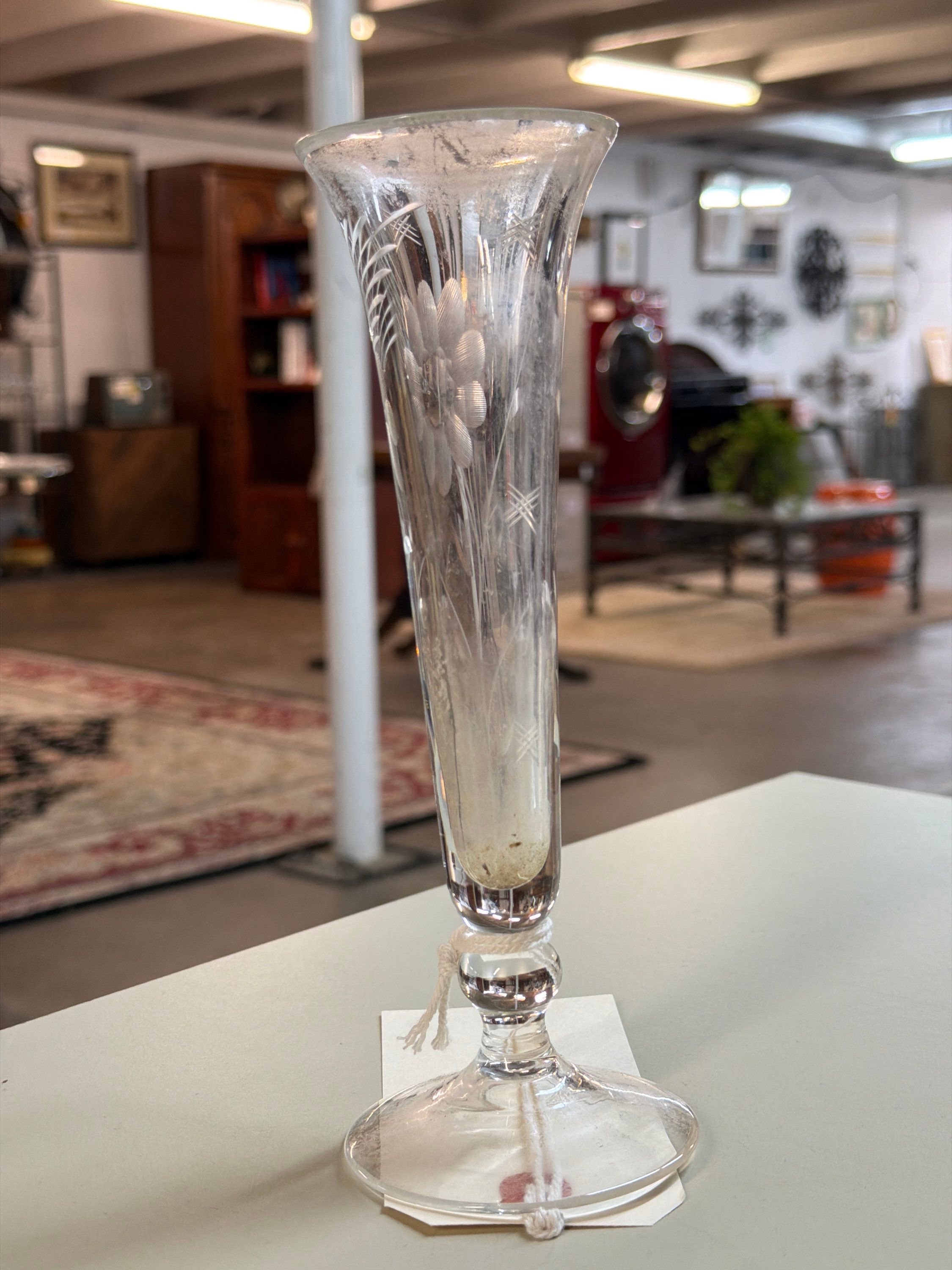 8" ETCHED CRYSTAL BUD VASE MCM