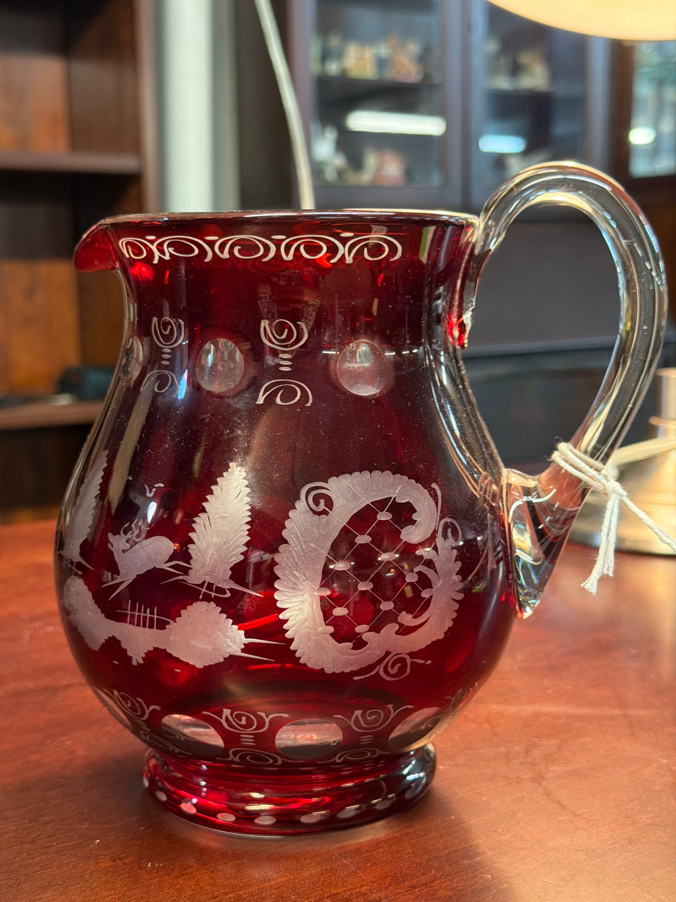  INTAGE 8" RUBY RED CLEAR GLADS EGERMANN RED CUT