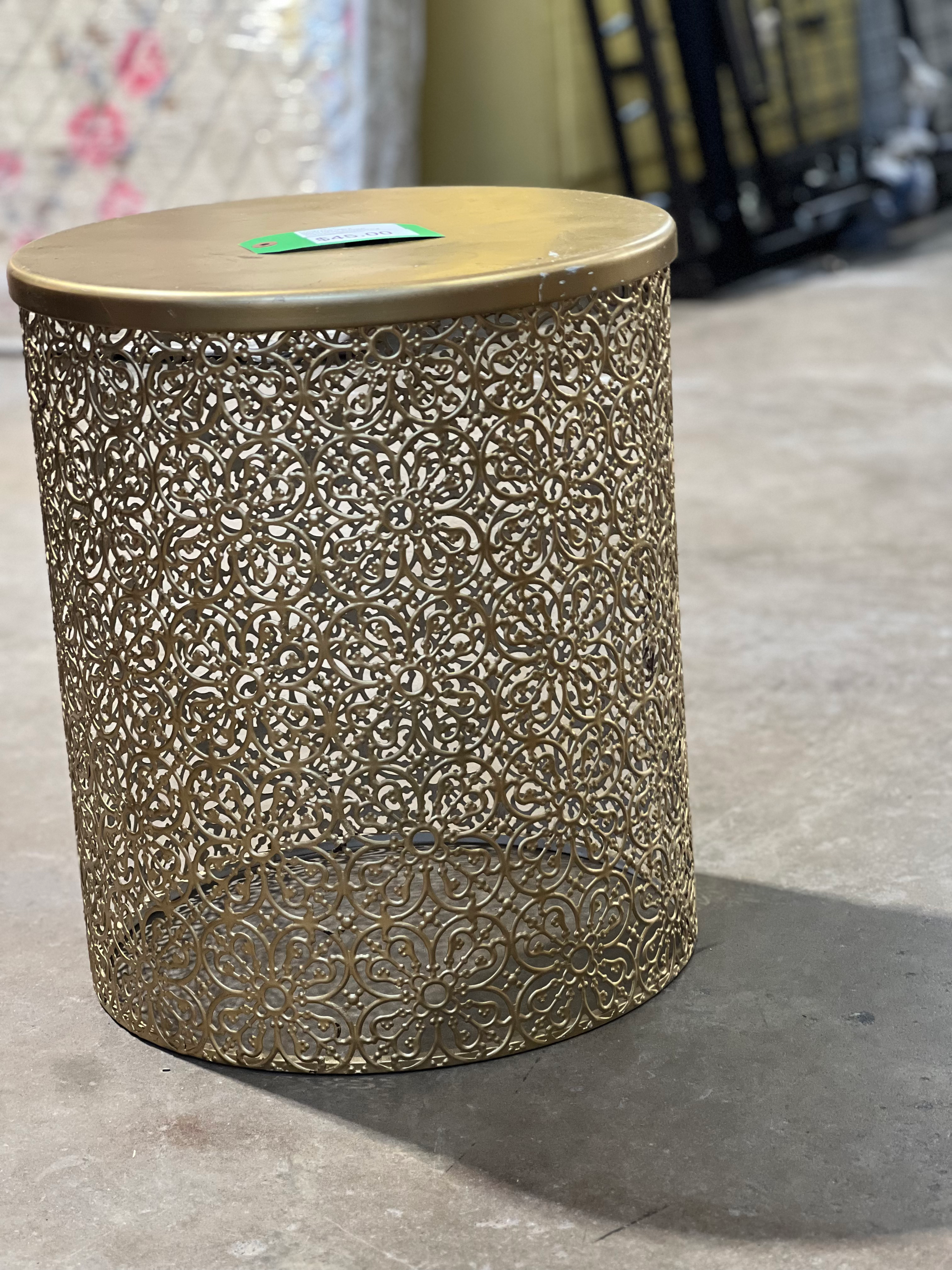 DRUM  END TABLE METAL GOLD