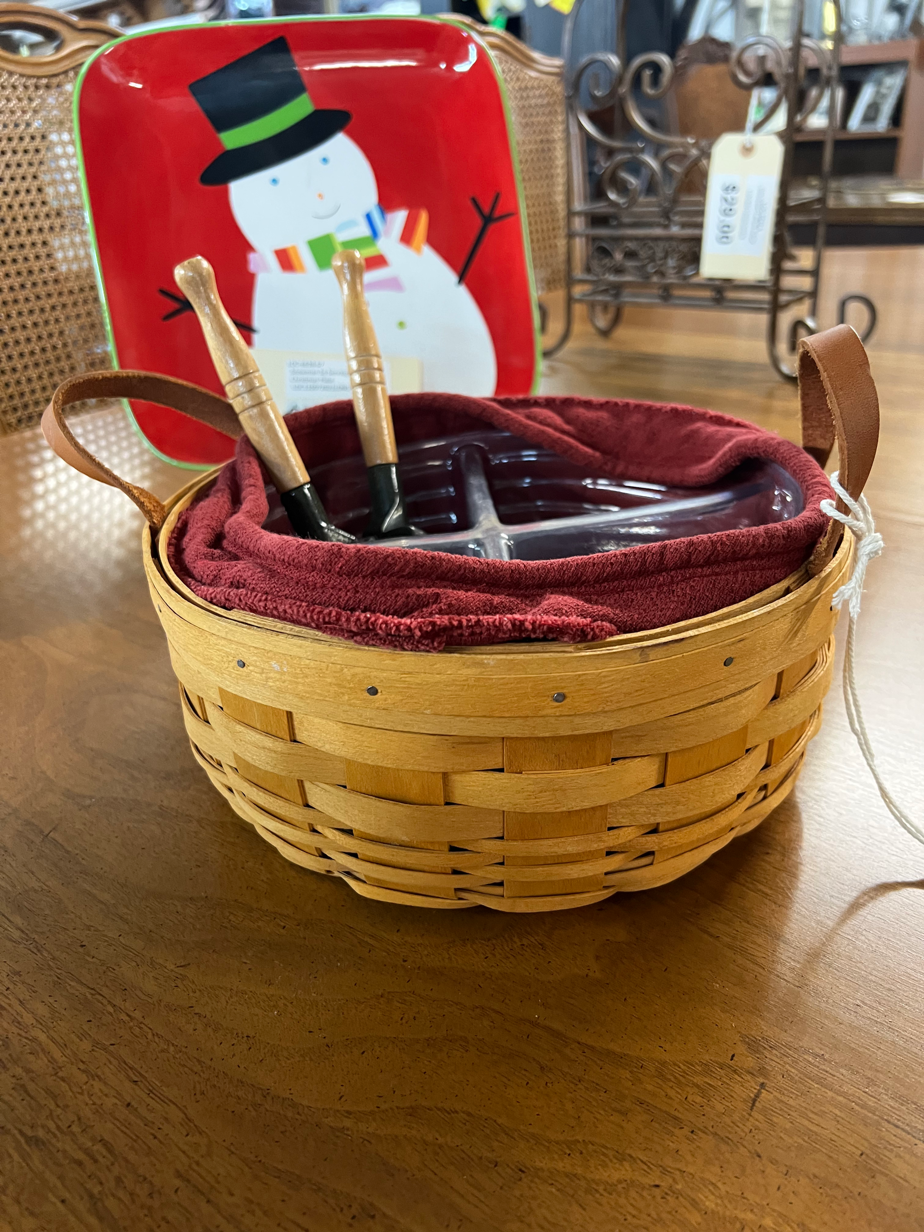 LONGABERGER DIVIDED BASKET WITH NUT CRACKER S AND LINER