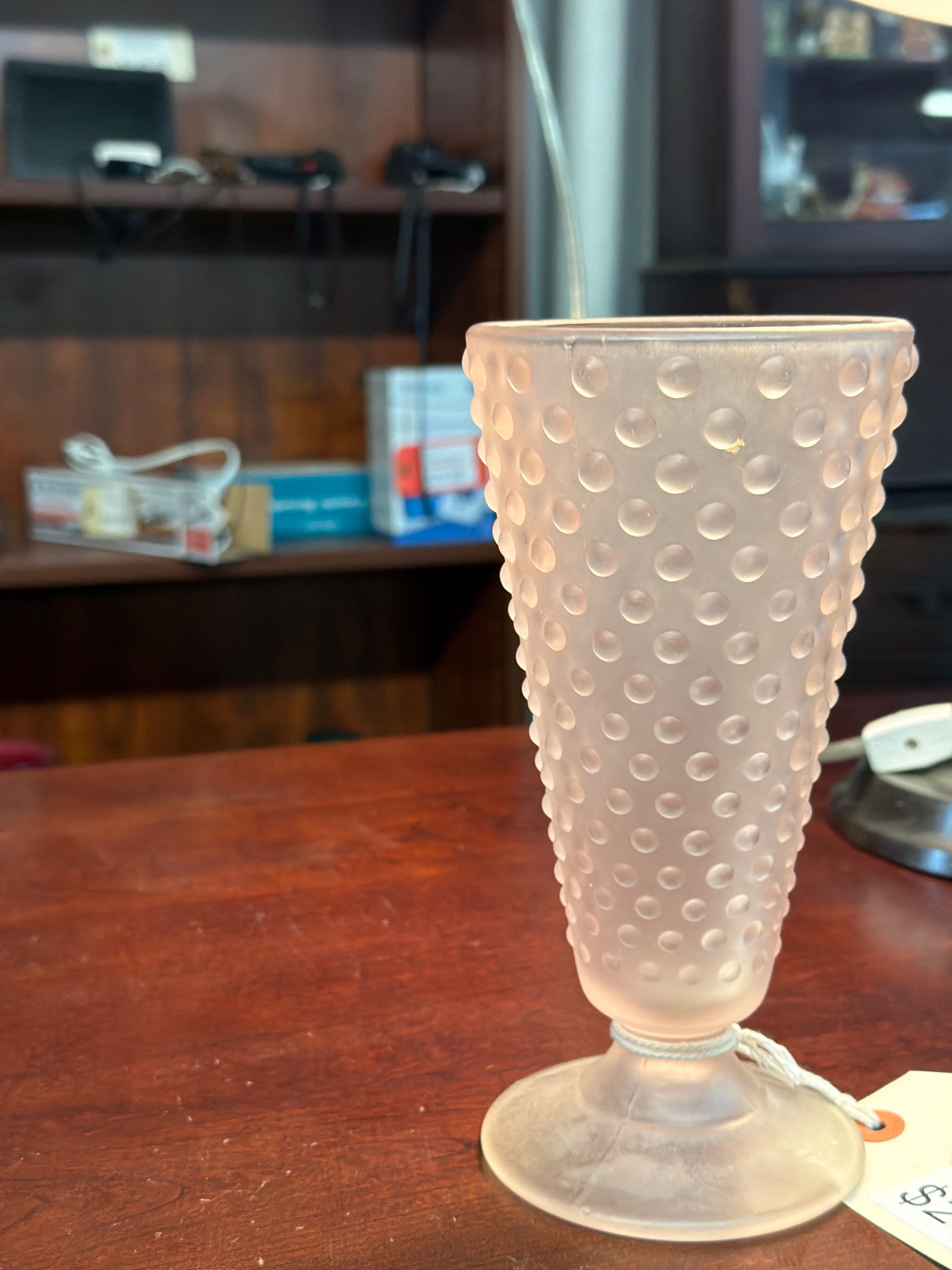 8" VASE ANTIQUE FENTON PINK FOOTED HOBNAIL