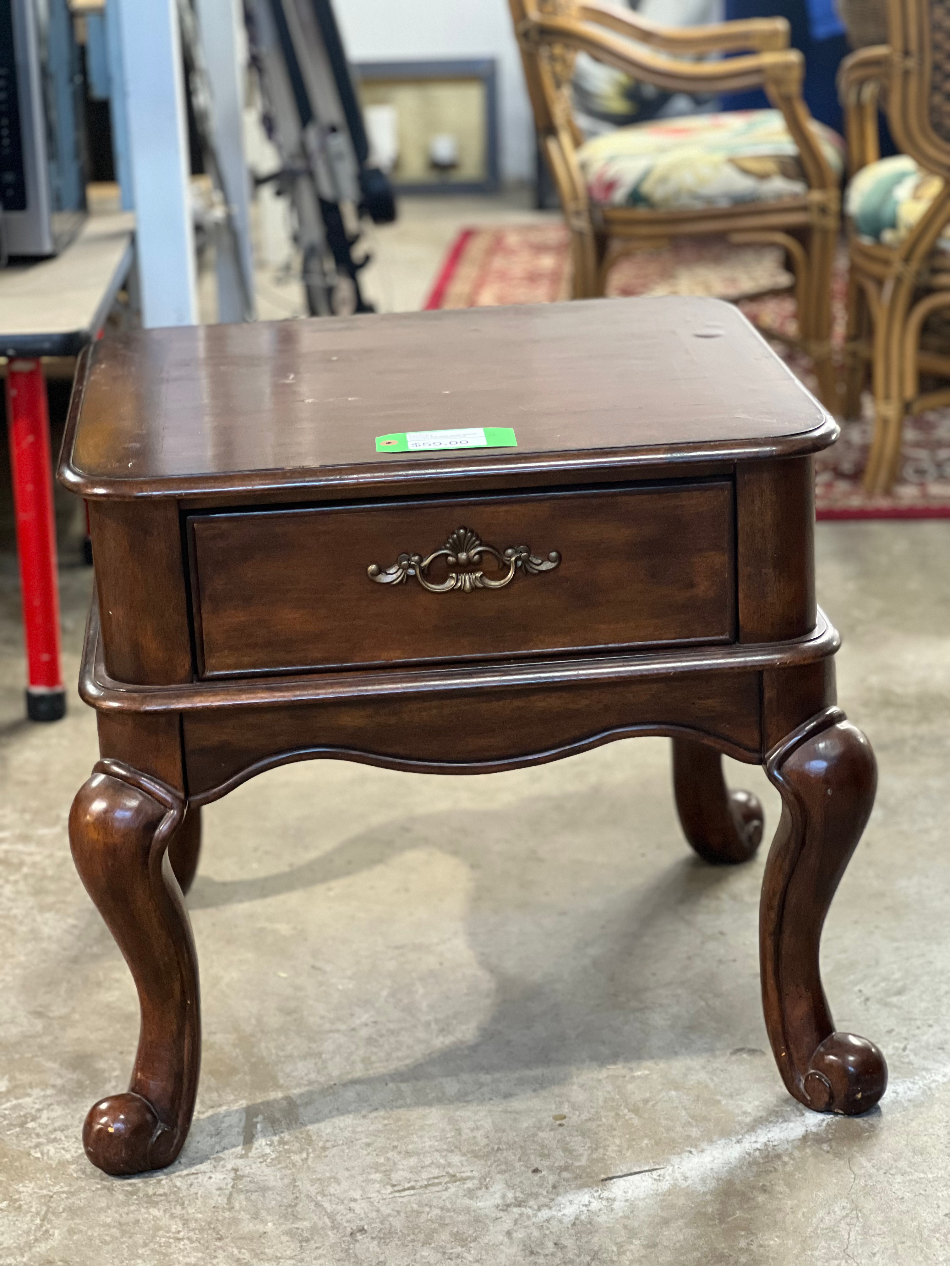 SQUARE DARK EEND TABLE  with DRAWER