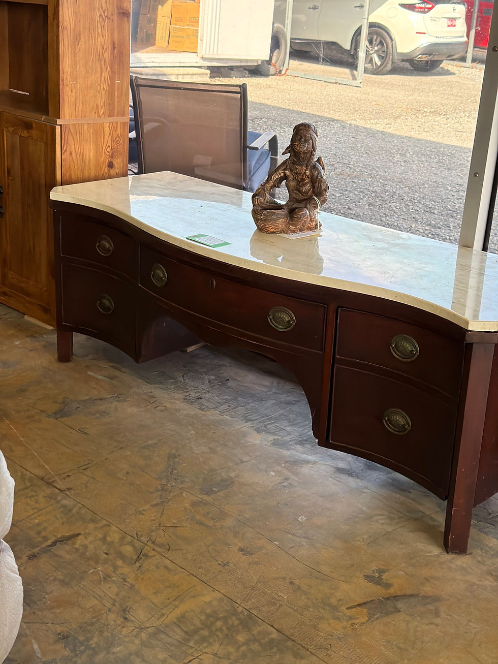 Thumbnail: MARBLE  TOP VINTAGE MAHOGANY SERPENTINE FRONT DOUBLE DRESSER
